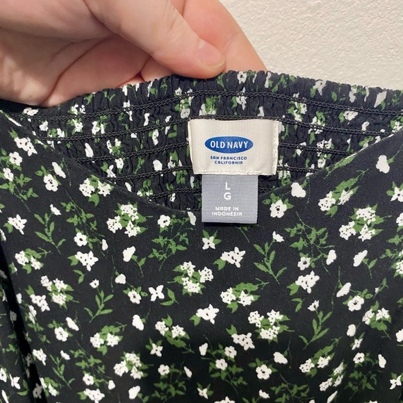 Large OLD NAVY Fit and Flare Smocked-Back Black and Floral Cami Dress - Picture 5 of 5